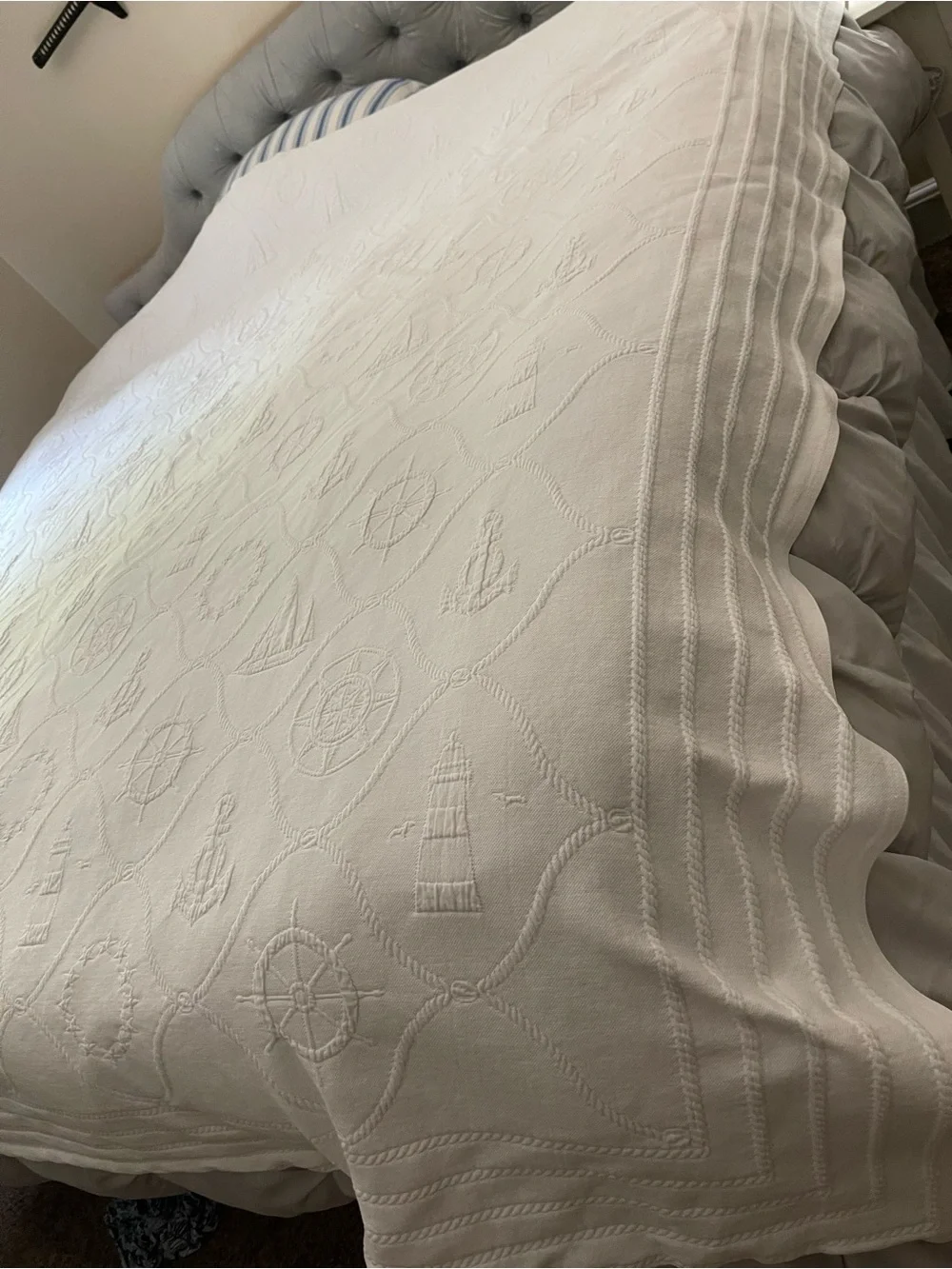 Vintage Ralph King Lauren White Nautical 80s- 90s Cotton Matelasse’ Coverlet